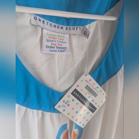 Gretchen Scott Sz XL Embroidered Tunic Dress White Blue Polyester Swim Pullover - Picture 2 of 9
